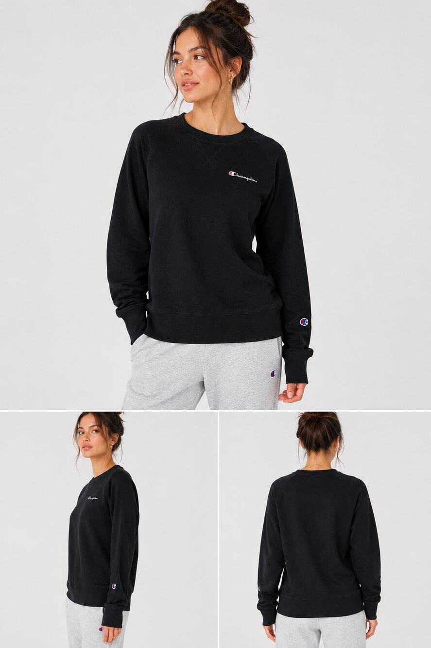 NWT Champion Powerblend Black Crewneck Sweatshirt Small Embroidered Logo